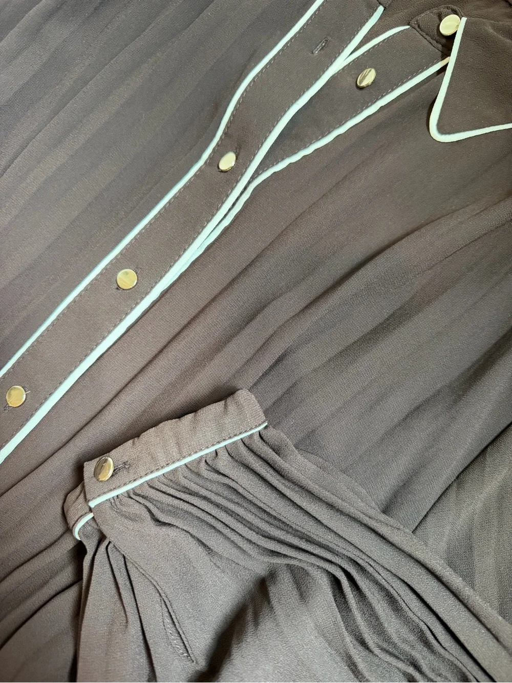 **SOLD** Zara Chocolate Brown Shirtdress with Cream Piping - Picture 1 of 5